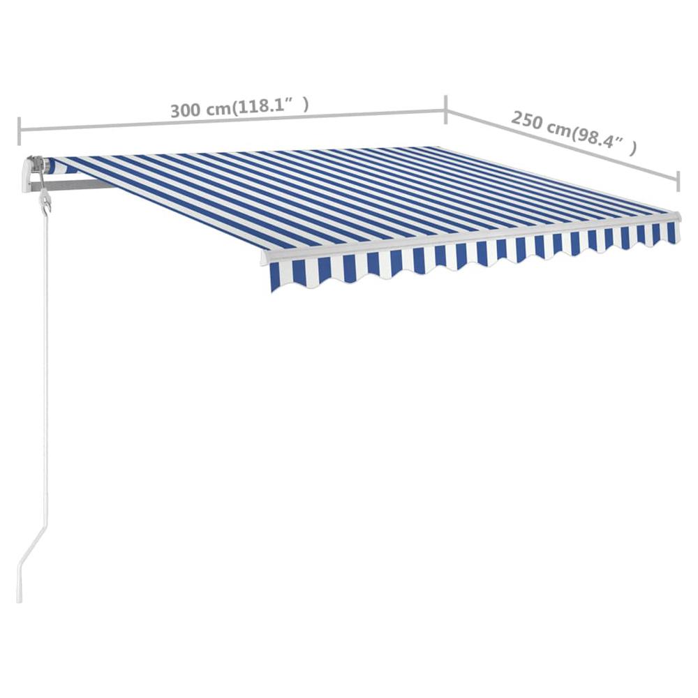 vidaXL Manual Retractable Awning with Posts 9.8'x8.2' Blue and White, 3069896. Picture 10