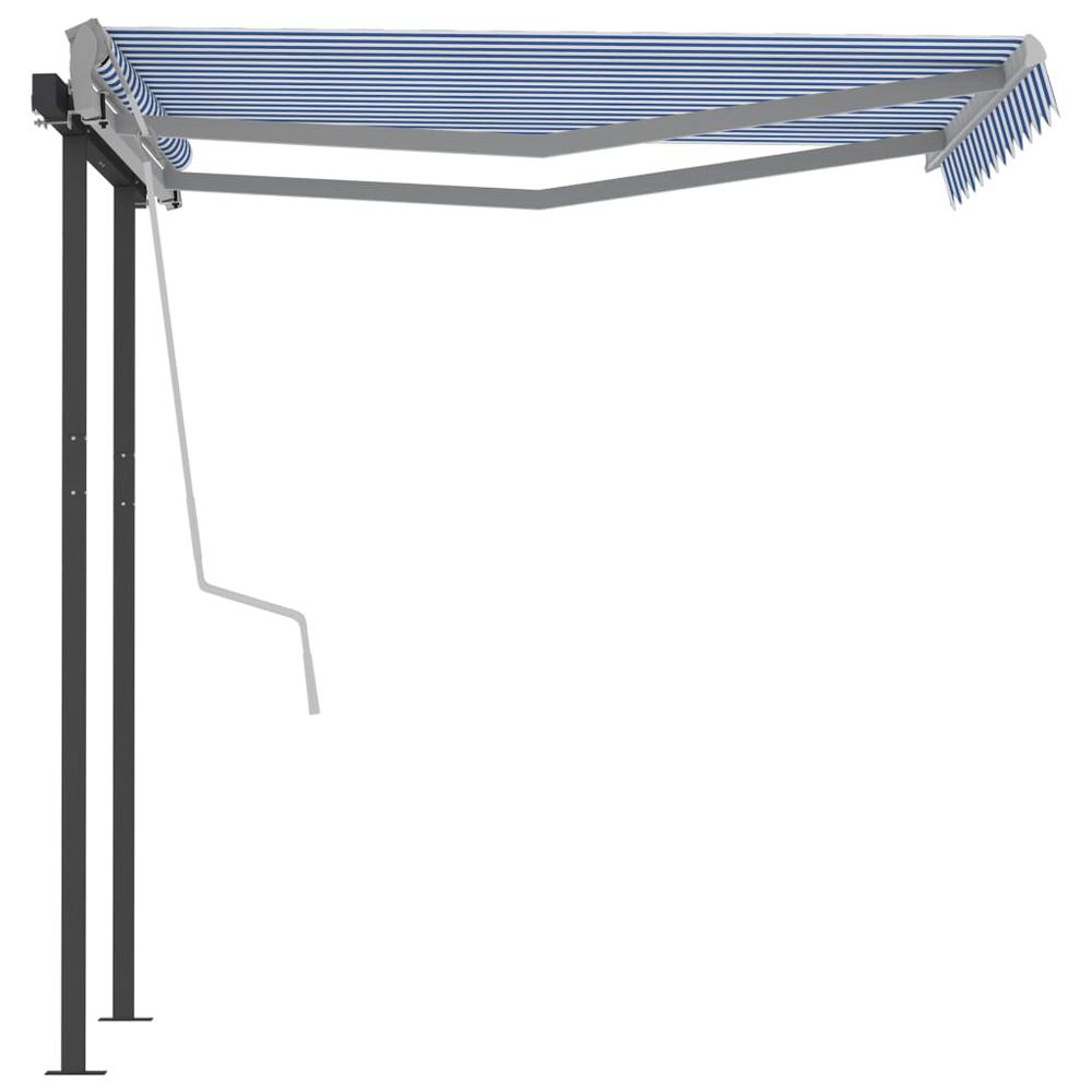 vidaXL Manual Retractable Awning with Posts 9.8'x8.2' Blue and White, 3070096. Picture 6