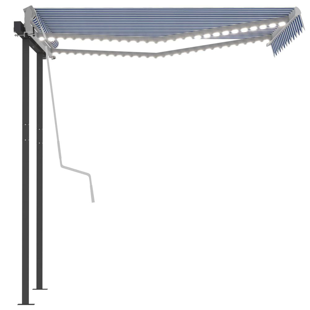 vidaXL Manual Retractable Awning with LED 9.8'x8.2' Blue and White. Picture 6