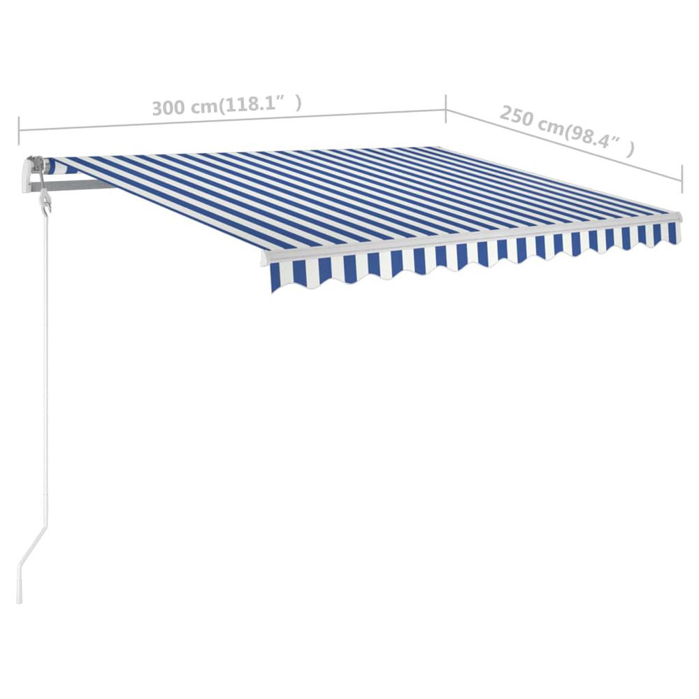 vidaXL Manual Retractable Awning with LED 9.8'x8.2' Blue and White. Picture 10