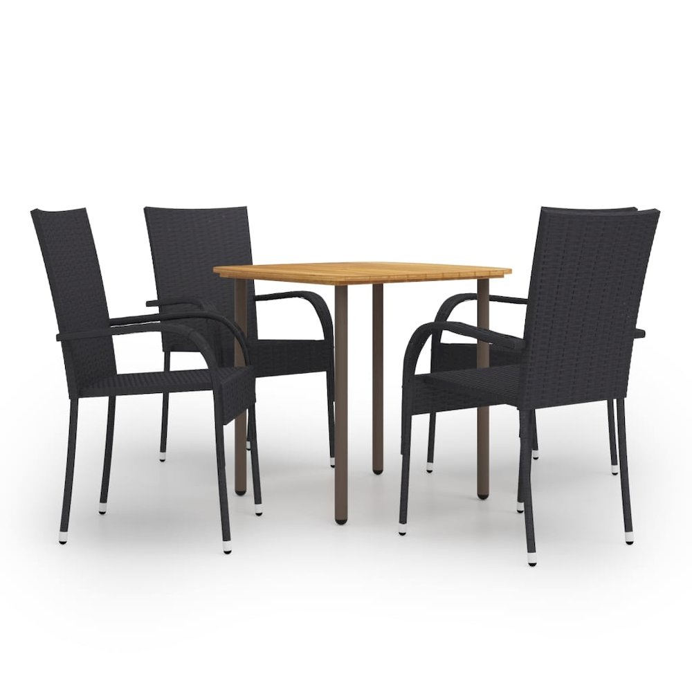 vidaXL 5 Piece Patio Dining Set Poly Rattan Black, 3072485. Picture 1