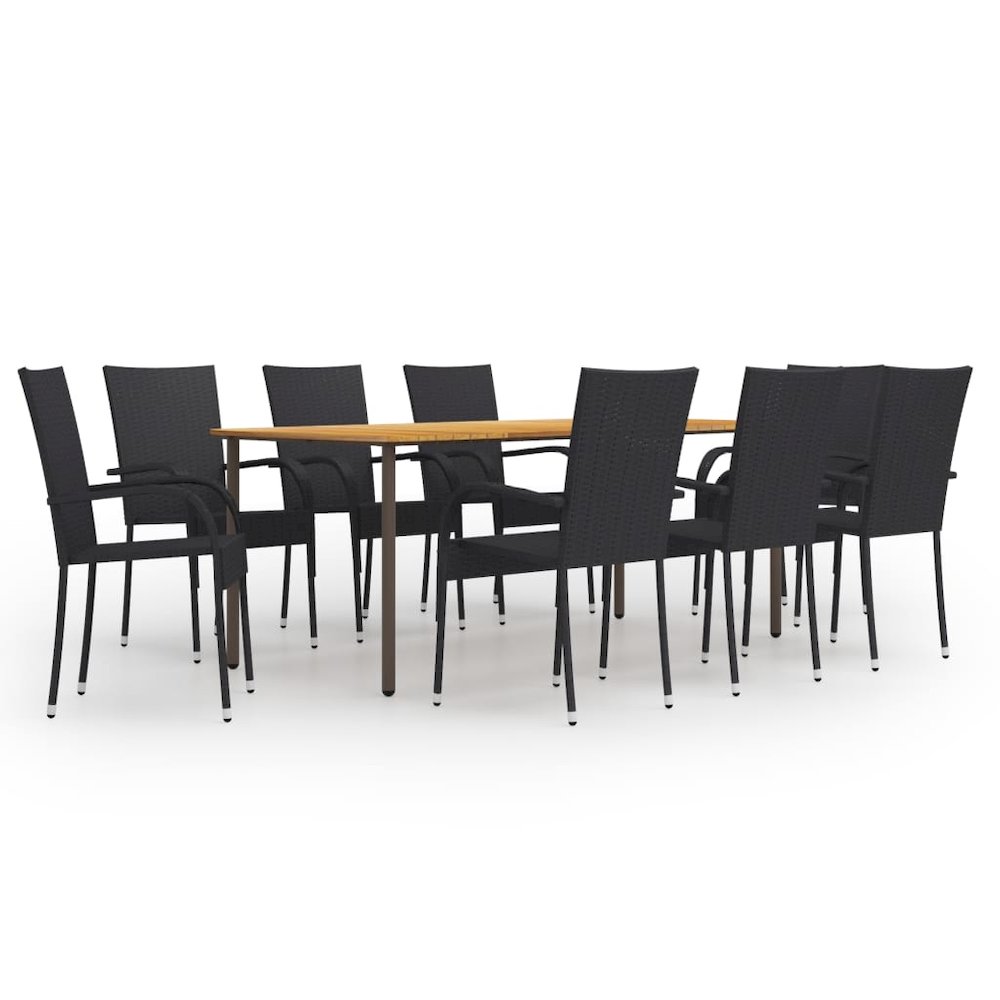 vidaXL 9 Piece Patio Dining Set Poly Rattan Black, 3072505. Picture 1