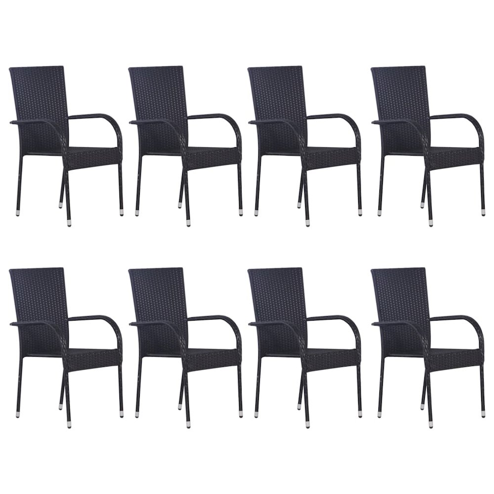 vidaXL 9 Piece Patio Dining Set Poly Rattan Black, 3072505. Picture 2