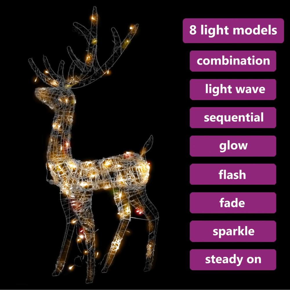 vidaXL Acrylic Reindeer Christmas Decoration 140 LEDs 47.2" Colorful. Picture 5