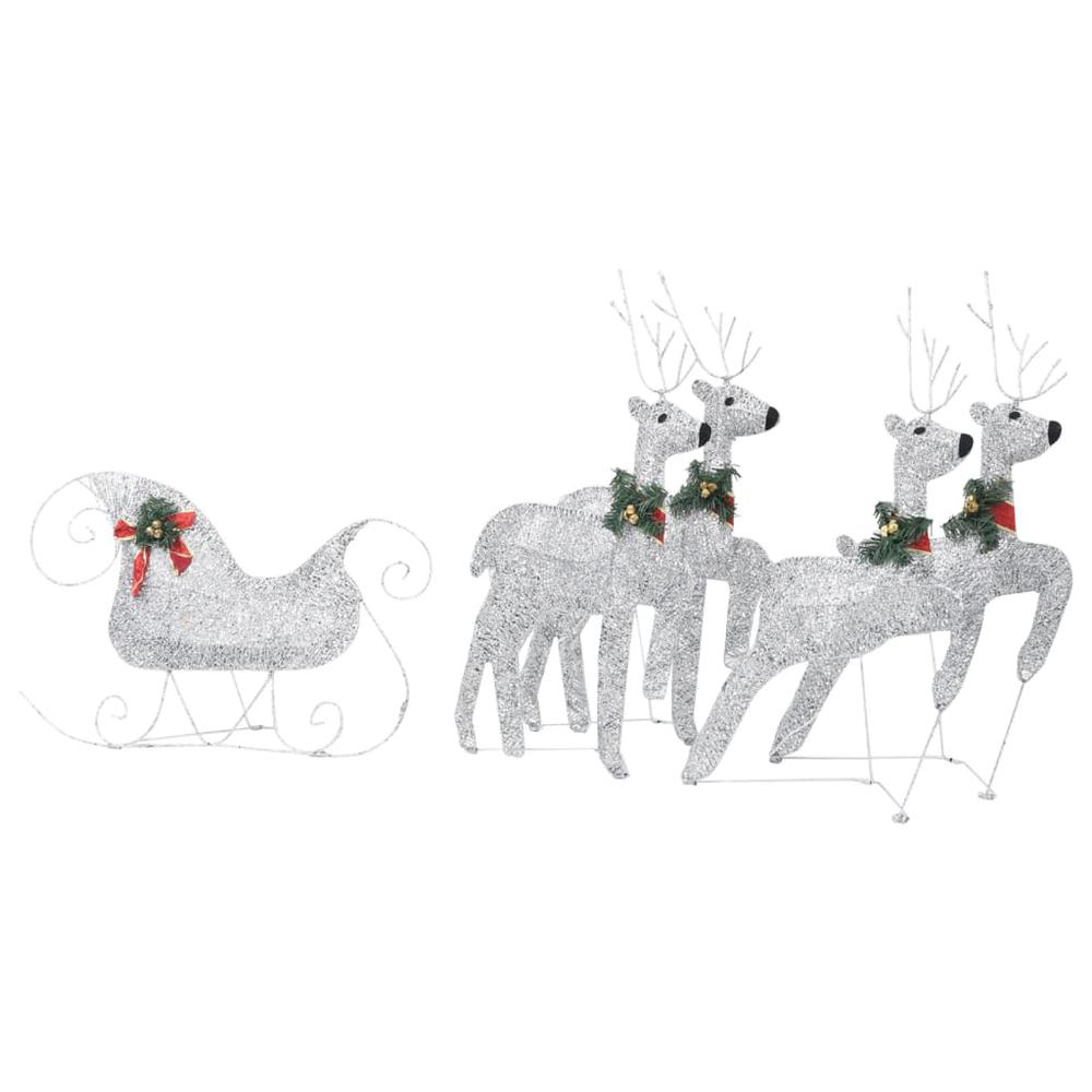 vidaXL Reindeer & Sleigh Christmas Decoration 100 LEDs Outdoor Silver, 329832. Picture 5