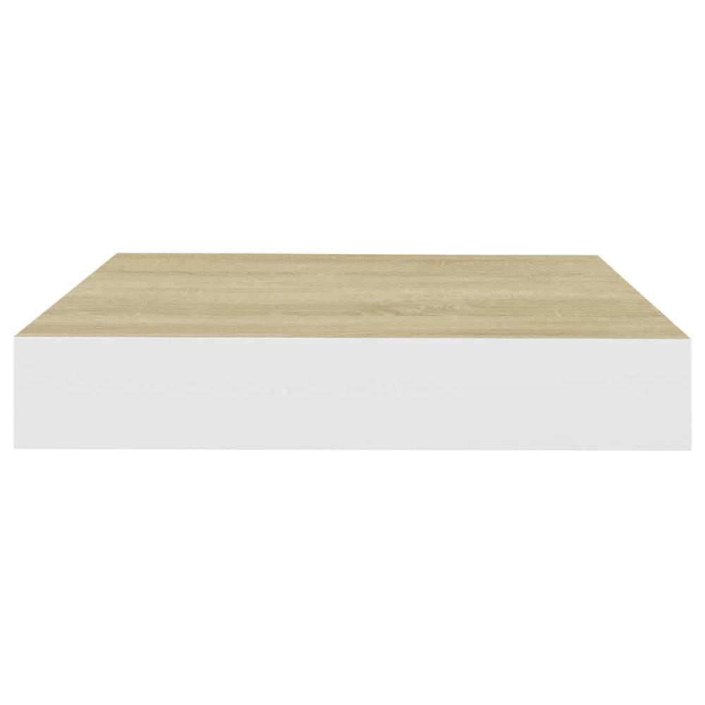 vidaXL Floating Wall Shelves 2 pcs Oak and White 9.1"x9.3"x1.5" MDF. Picture 5