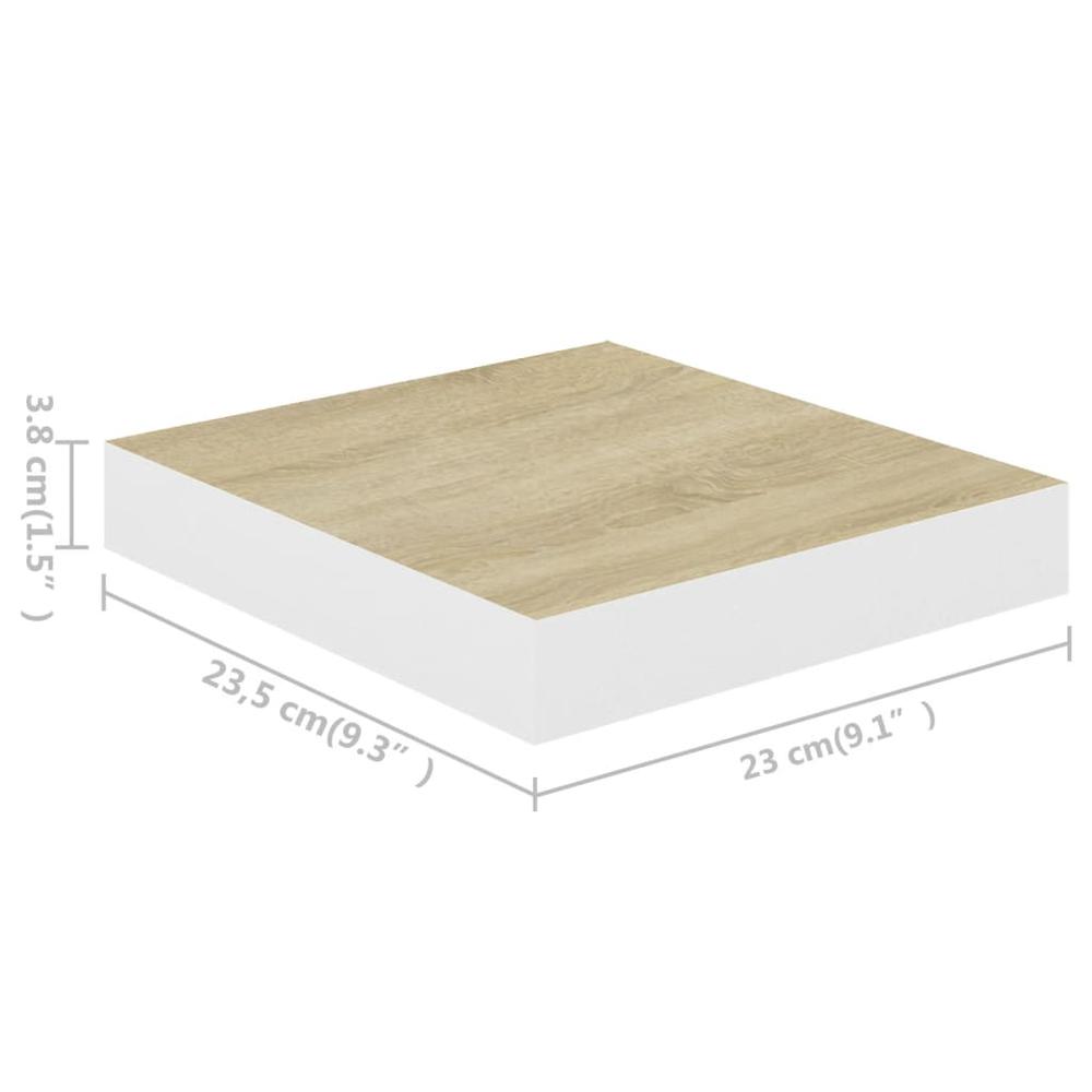 vidaXL Floating Wall Shelves 2 pcs Oak and White 9.1"x9.3"x1.5" MDF. Picture 10