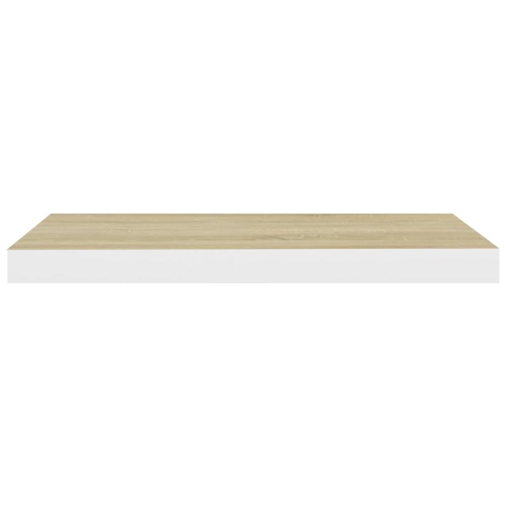 vidaXL Floating Wall Shelves 2 pcs Oak and White 23.6"x9.3"x1.5" MDF. Picture 5