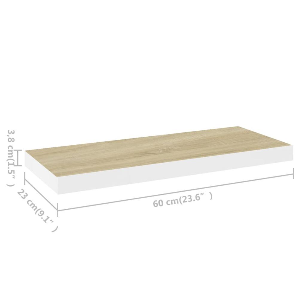 vidaXL Floating Wall Shelves 2 pcs Oak and White 23.6"x9.3"x1.5" MDF. Picture 10