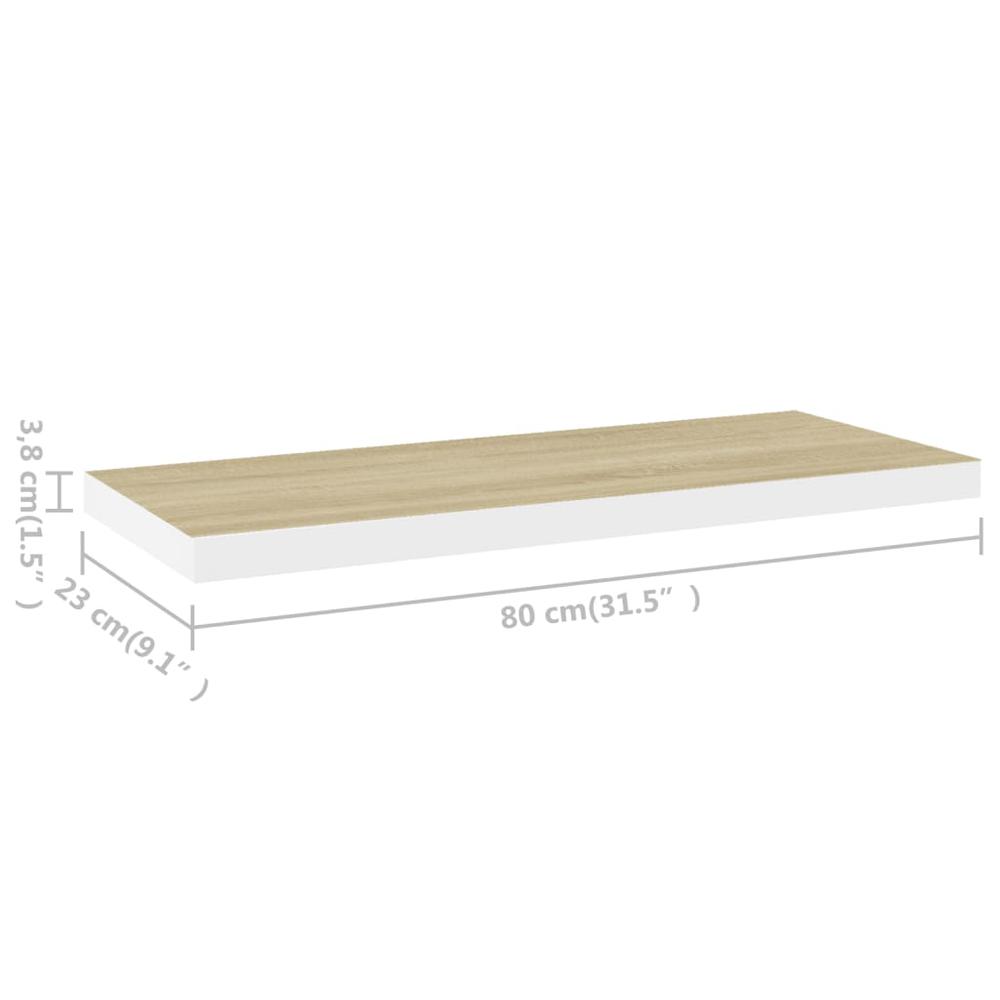 vidaXL Floating Wall Shelves 2 pcs Oak and White 31.5"x9.3"x1.5" MDF. Picture 10