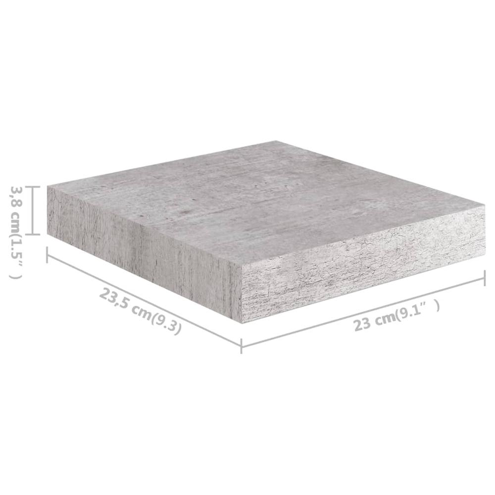 vidaXL Floating Wall Shelves 2 pcs Concrete Gray 9.1"x9.3"x1.5" MDF. Picture 10