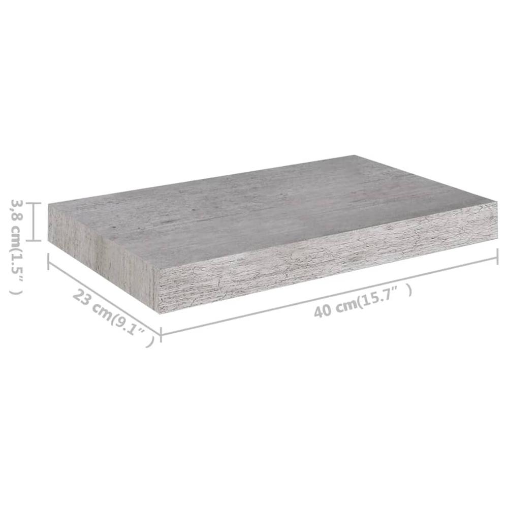vidaXL Floating Wall Shelves 2 pcs Concrete Gray 15.7"x9.1"x1.5" MDF. Picture 10