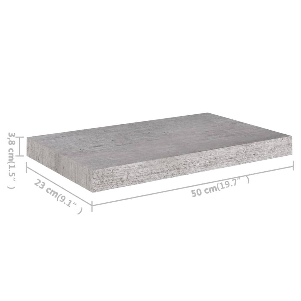 vidaXL Floating Wall Shelf Concrete Gray 19.7"x9.1"x1.5" MDF. Picture 9