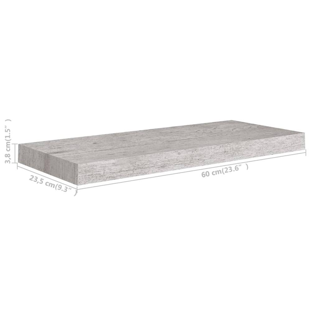 vidaXL Floating Wall Shelves 2 pcs Concrete Gray 23.6"x9.3"x1.5" MDF. Picture 10