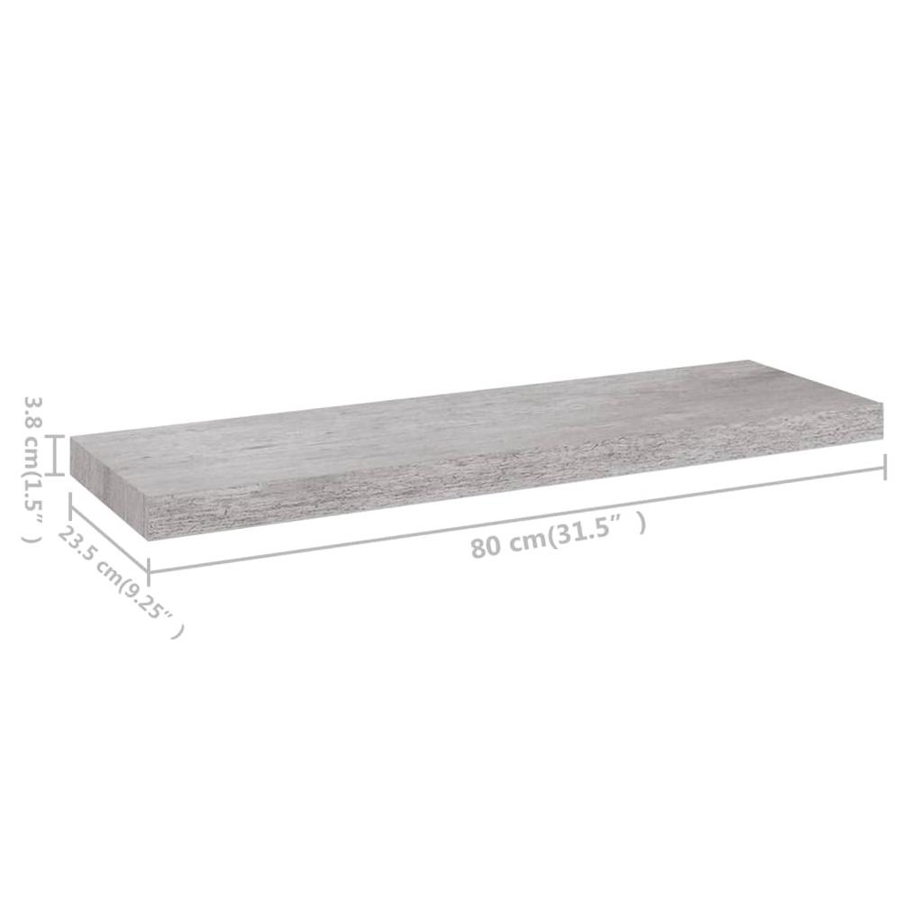 vidaXL Floating Wall Shelves 2 pcs Concrete Gray 31.5"x9.3"x1.5" MDF. Picture 10