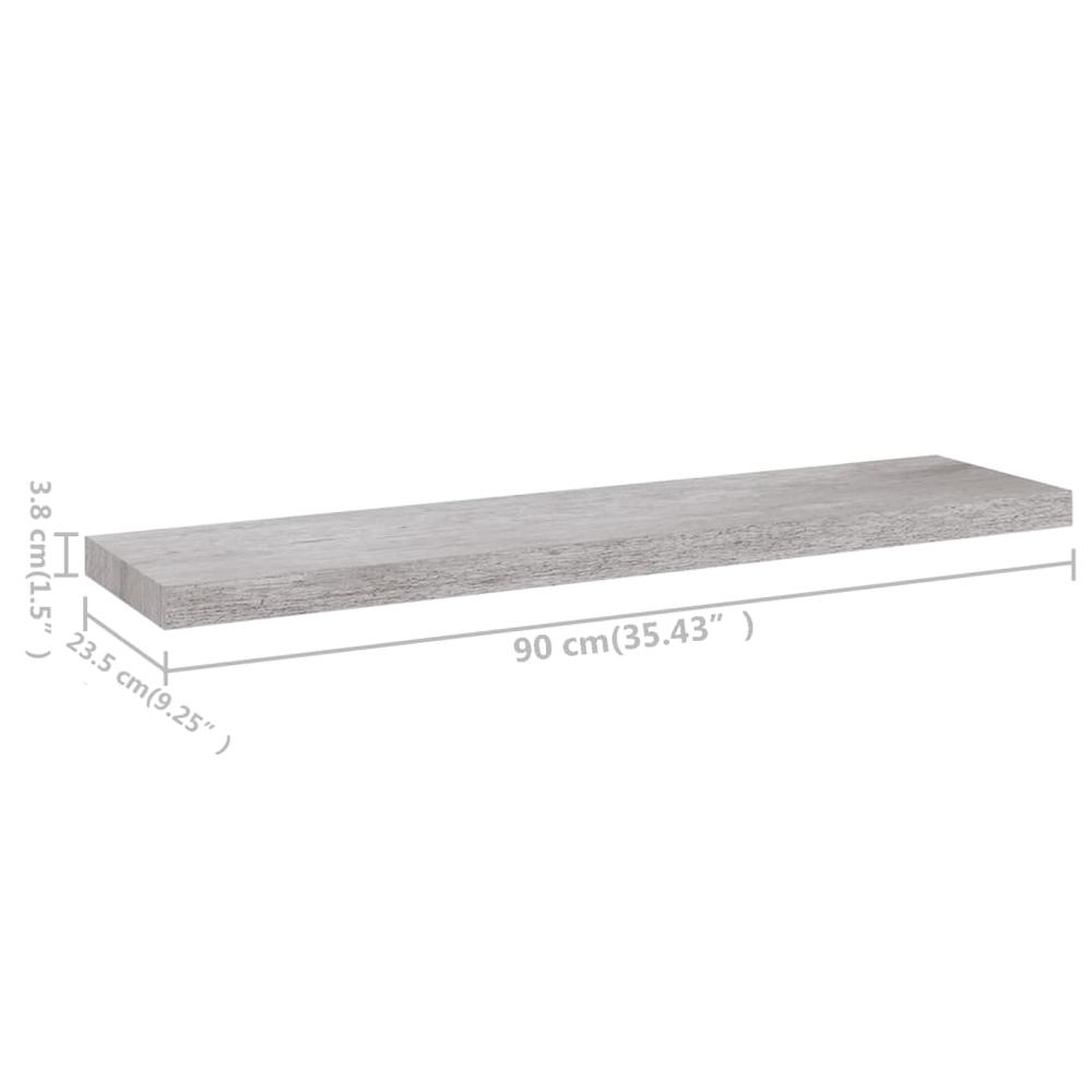 vidaXL Floating Wall Shelf Concrete Gray 35.4"x9.3"x1.5" MDF. Picture 9
