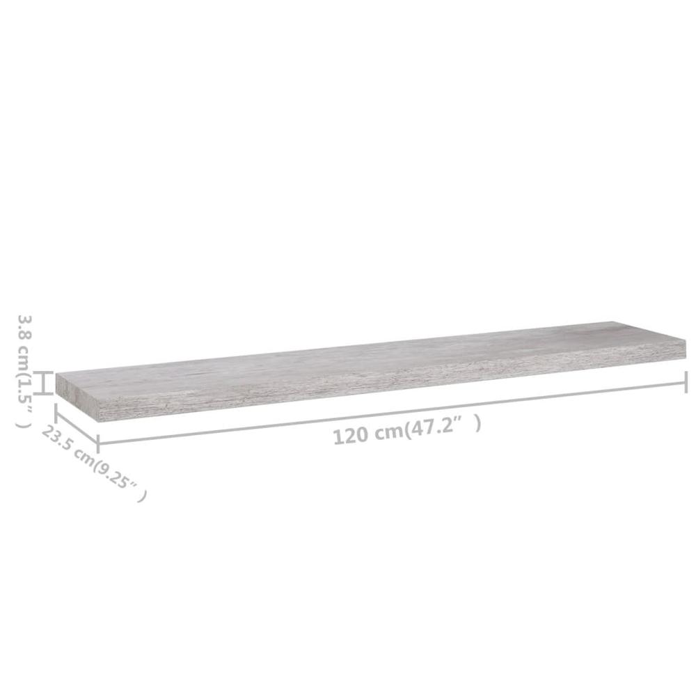 vidaXL Floating Wall Shelf Concrete Gray 47.2"x9.3"x1.5" MDF. Picture 9