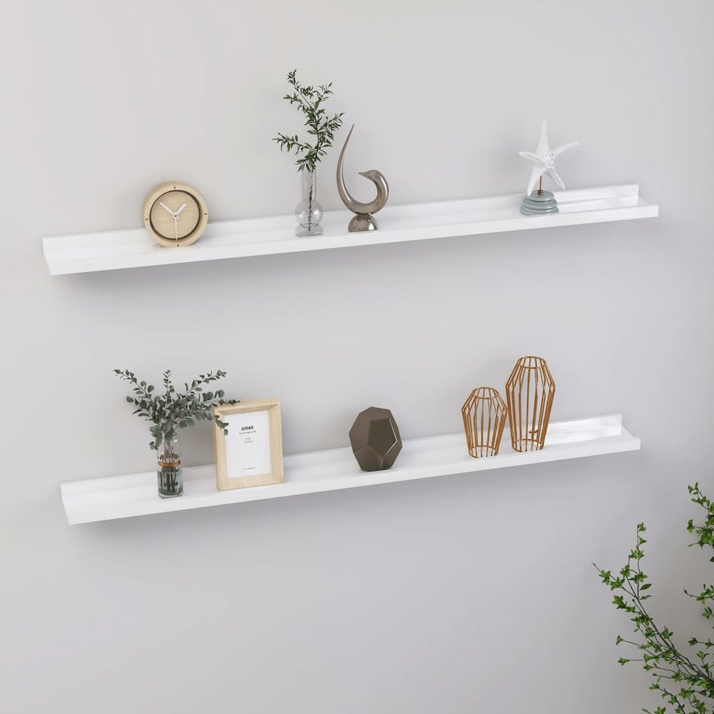 vidaXL Wall Shelves 2 pcs High Gloss White 39.4"x3.5"x1.2". Picture 1