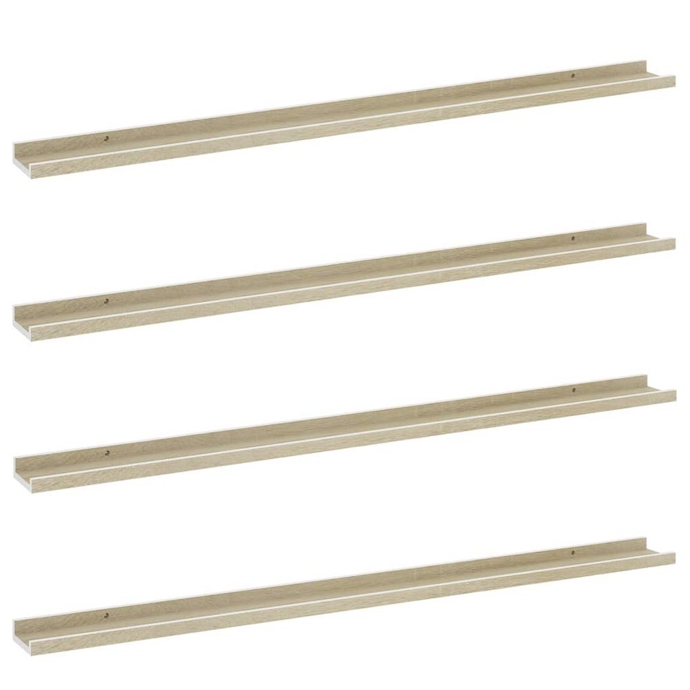 vidaXL Wall Shelves 4 pcs White and Sonoma Oak 45.3"x3.5"x1.2". Picture 2