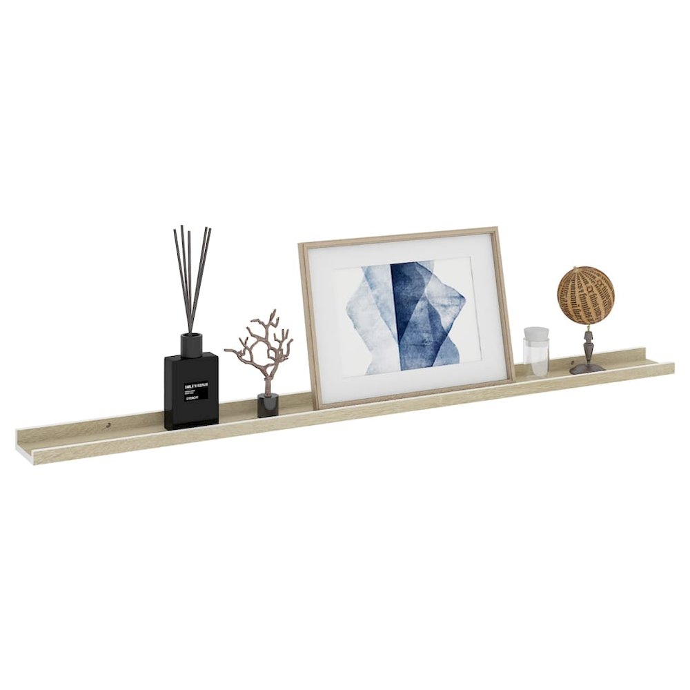 vidaXL Wall Shelves 4 pcs White and Sonoma Oak 45.3"x3.5"x1.2". Picture 3