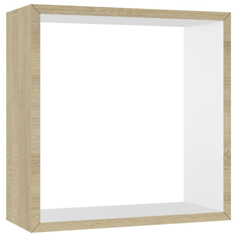 vidaXL Wall Cube Shelves 3 pcs White and Sonoma Oak. Picture 6
