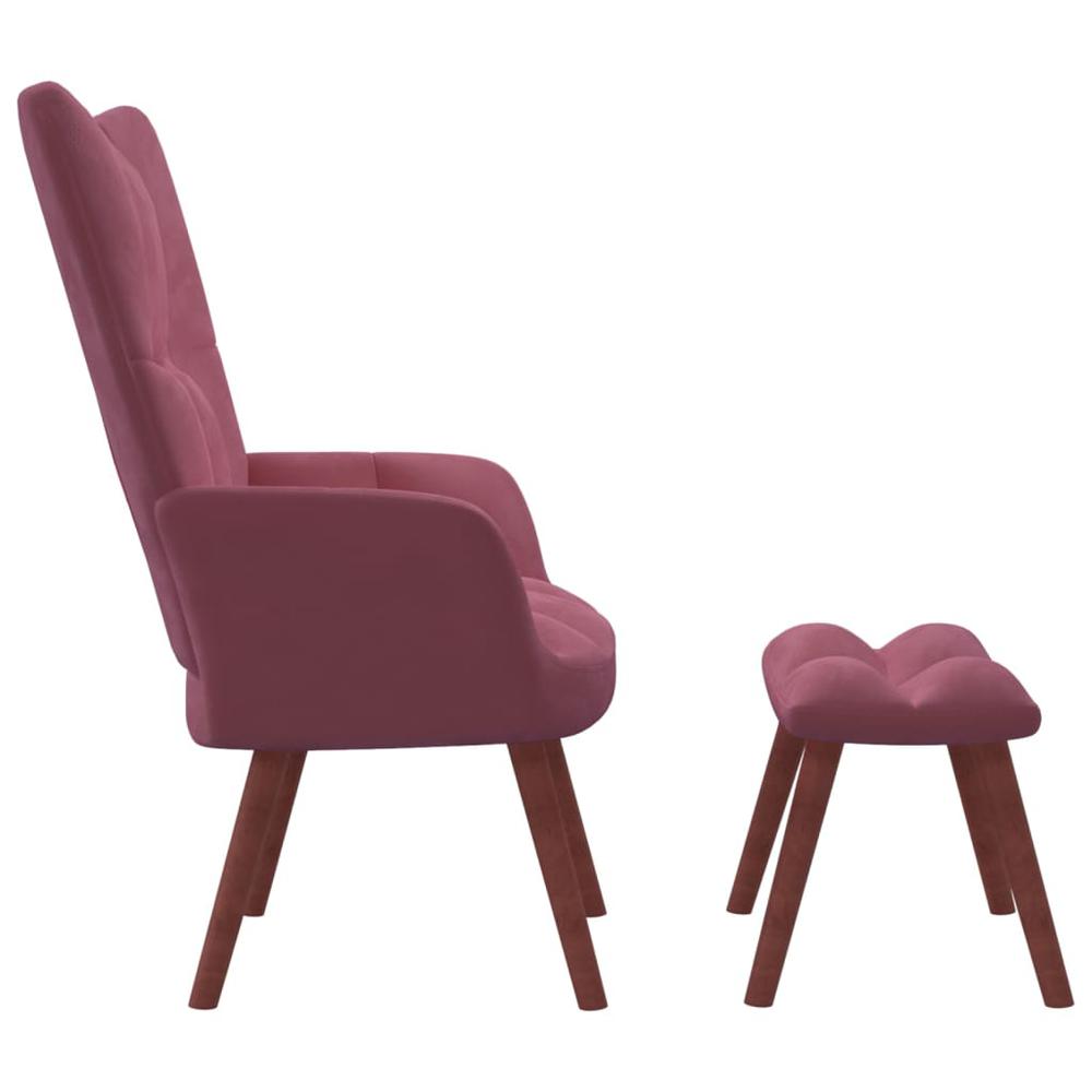 Relaxing Chair with a Stool Pink Velvet. Picture 2