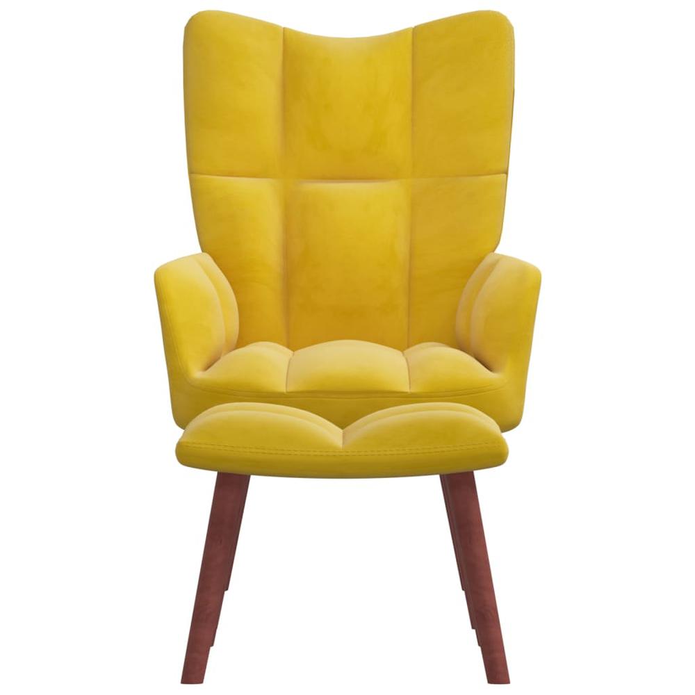 Relaxing Chair with a Stool Mustard Yellow Velvet. Picture 1