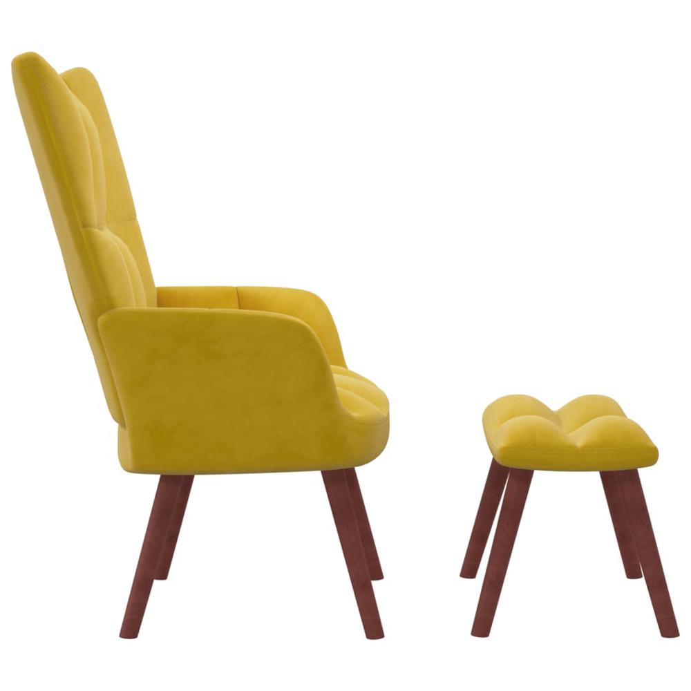 Relaxing Chair with a Stool Mustard Yellow Velvet. Picture 2