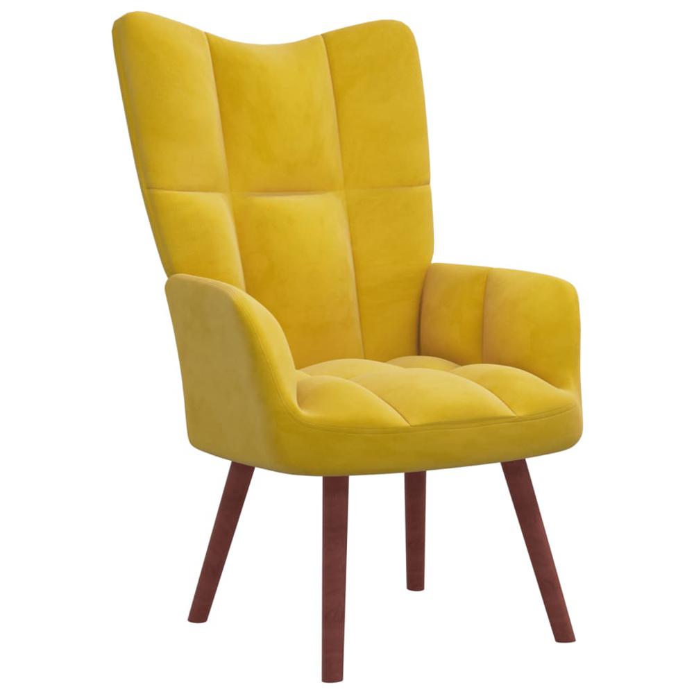 Relaxing Chair with a Stool Mustard Yellow Velvet. Picture 4