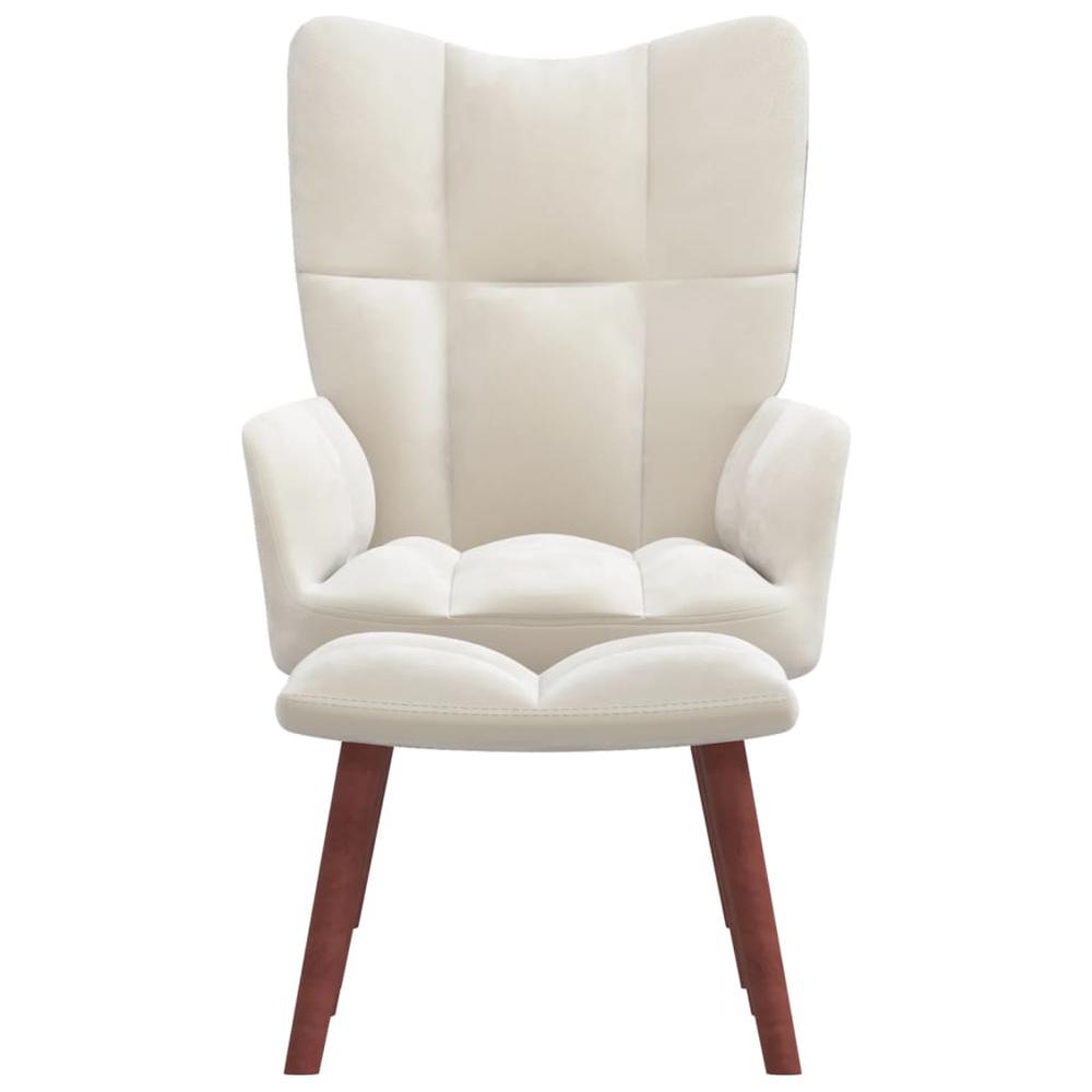 Relaxing Chair with a Stool Cream White Velvet. Picture 1