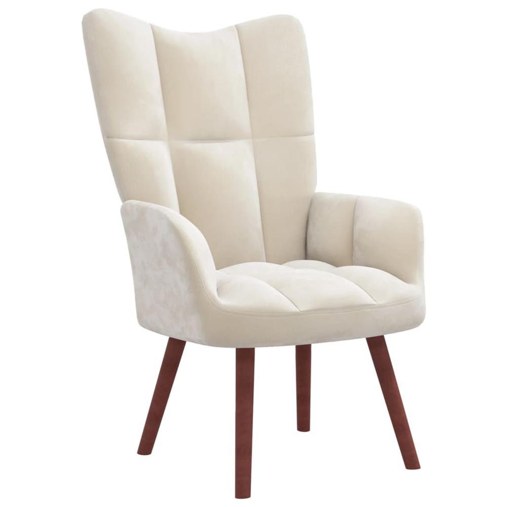 Relaxing Chair with a Stool Cream White Velvet. Picture 4