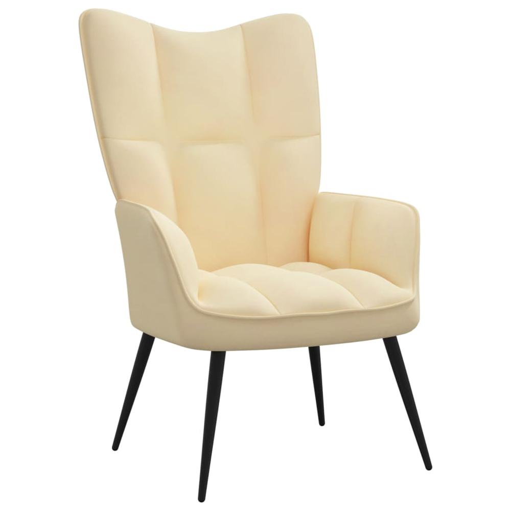 Relaxing Chair with a Stool Cream White Velvet. Picture 4