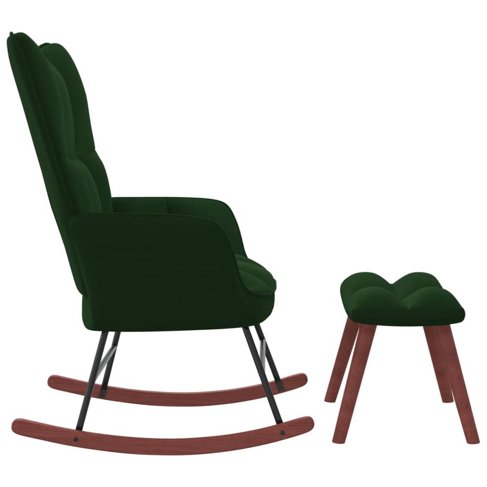 Rocking Chair with a Stool Dark Green Velvet. Picture 2