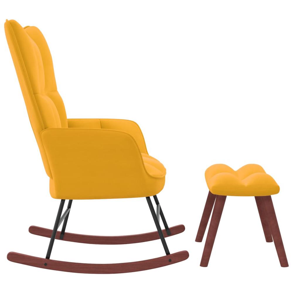 Rocking Chair with a Stool Mustard Yellow Velvet. Picture 2