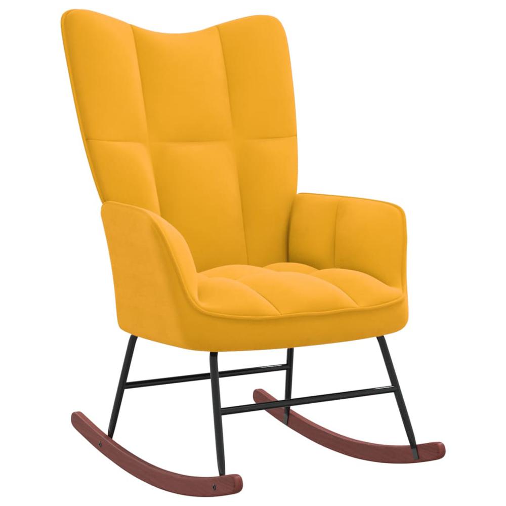 Rocking Chair with a Stool Mustard Yellow Velvet. Picture 4