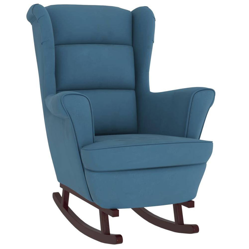 Rocking Chair with Solid Wood Rubber Legs Blue Velvet. Picture 1