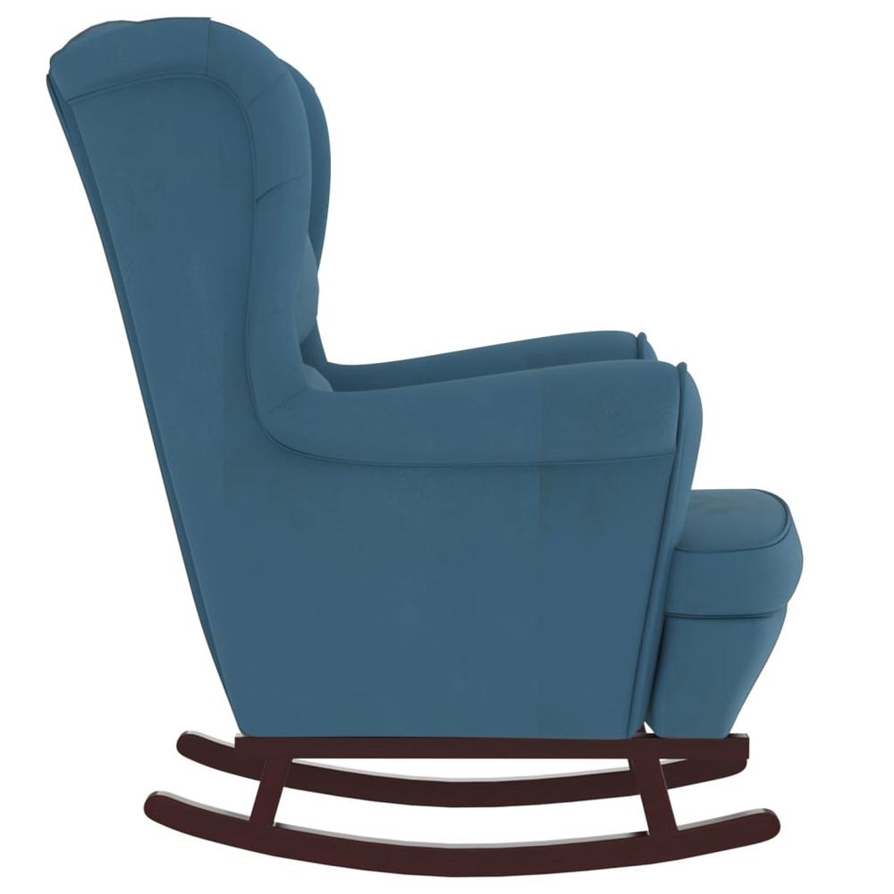 Rocking Chair with Solid Wood Rubber Legs Blue Velvet. Picture 3