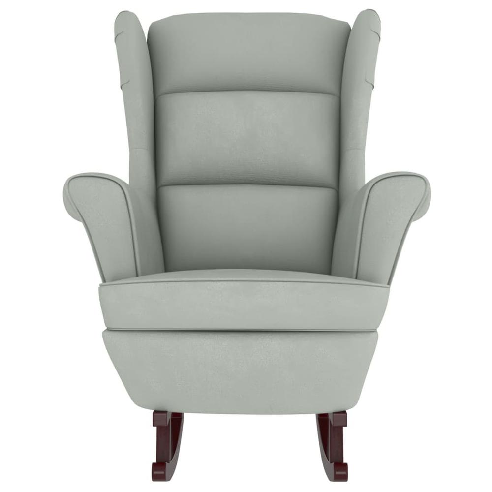Rocking Chair with Solid Wood Rubber Legs Light Gray Velvet. Picture 2