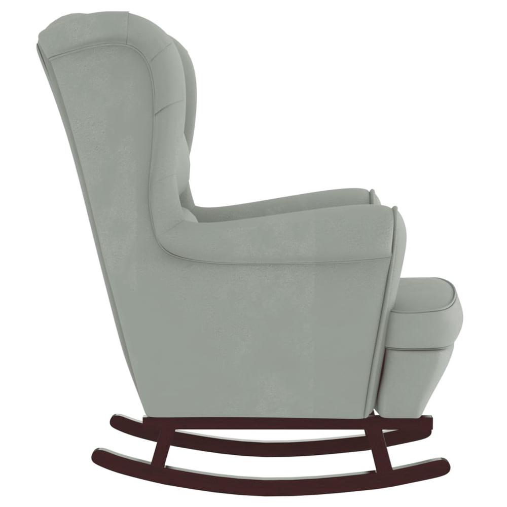 Rocking Chair with Solid Wood Rubber Legs Light Gray Velvet. Picture 3