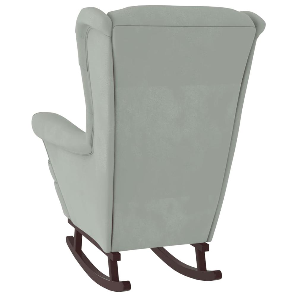Rocking Chair with Solid Wood Rubber Legs Light Gray Velvet. Picture 4