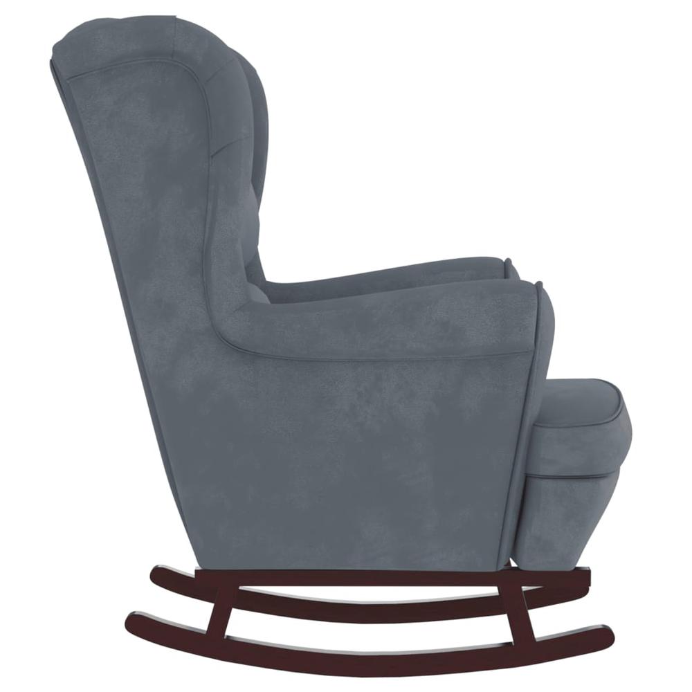 Rocking Chair with Solid Wood Rubber Legs Dark Gray Velvet. Picture 3