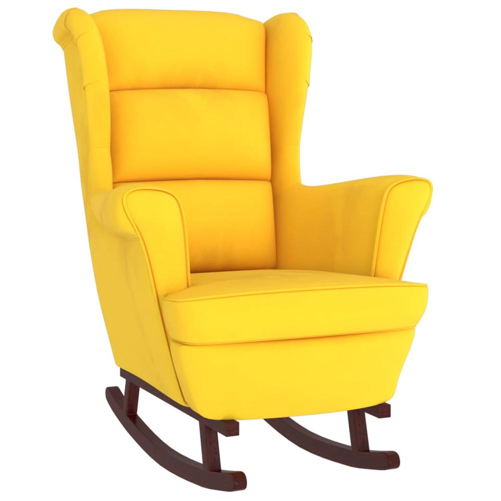 Rocking Chair with Solid Wood Rubber Legs Yellow Velvet. Picture 1