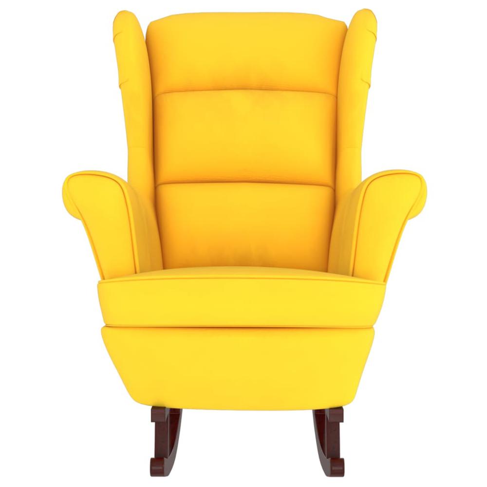 Rocking Chair with Solid Wood Rubber Legs Yellow Velvet. Picture 2