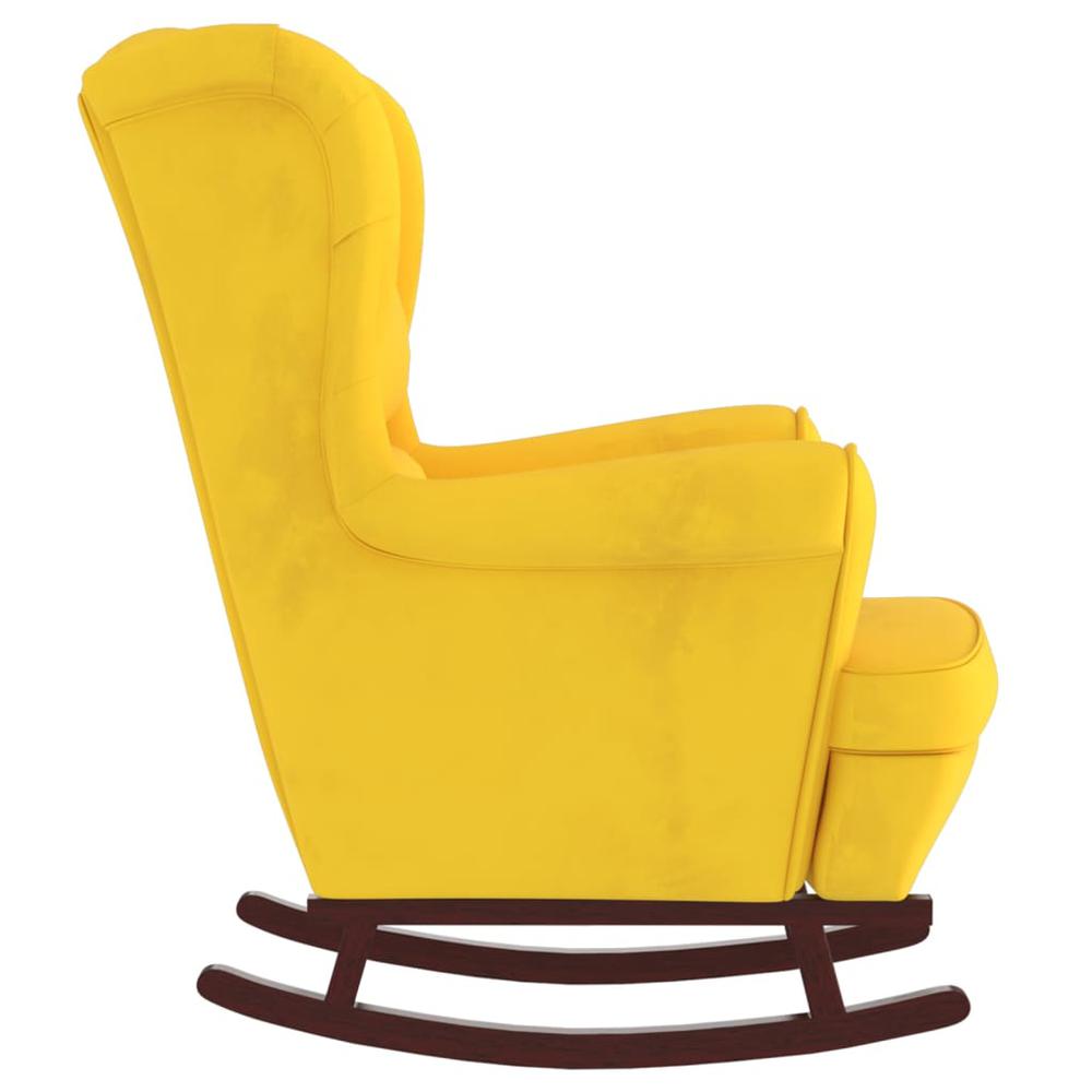 Rocking Chair with Solid Wood Rubber Legs Yellow Velvet. Picture 3