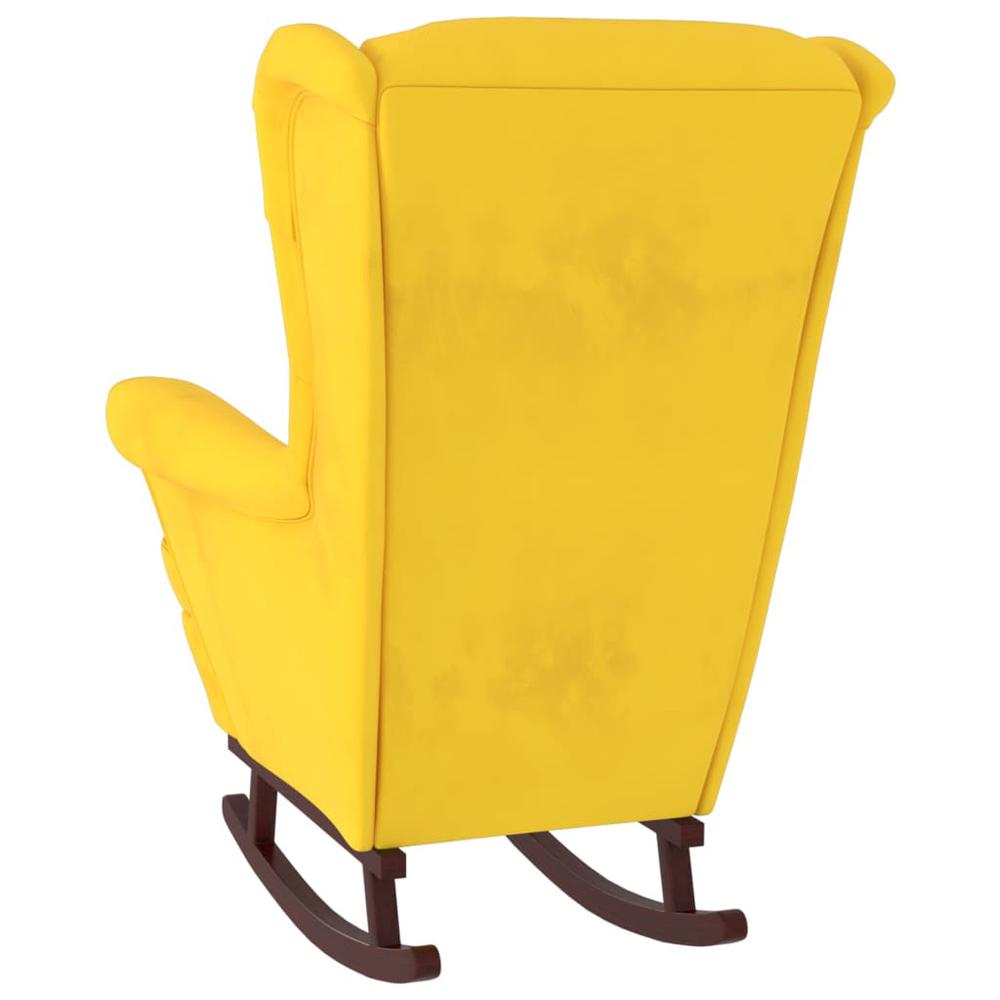 Rocking Chair with Solid Wood Rubber Legs Yellow Velvet. Picture 4