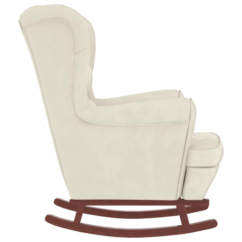 Rocking Chair with Solid Wood Rubber Legs Cream Velvet. Picture 3