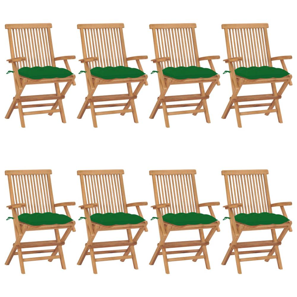 vidaXL Garden Chairs with Green Cushions 8 pcs Solid Teak Wood 2909. Picture 1