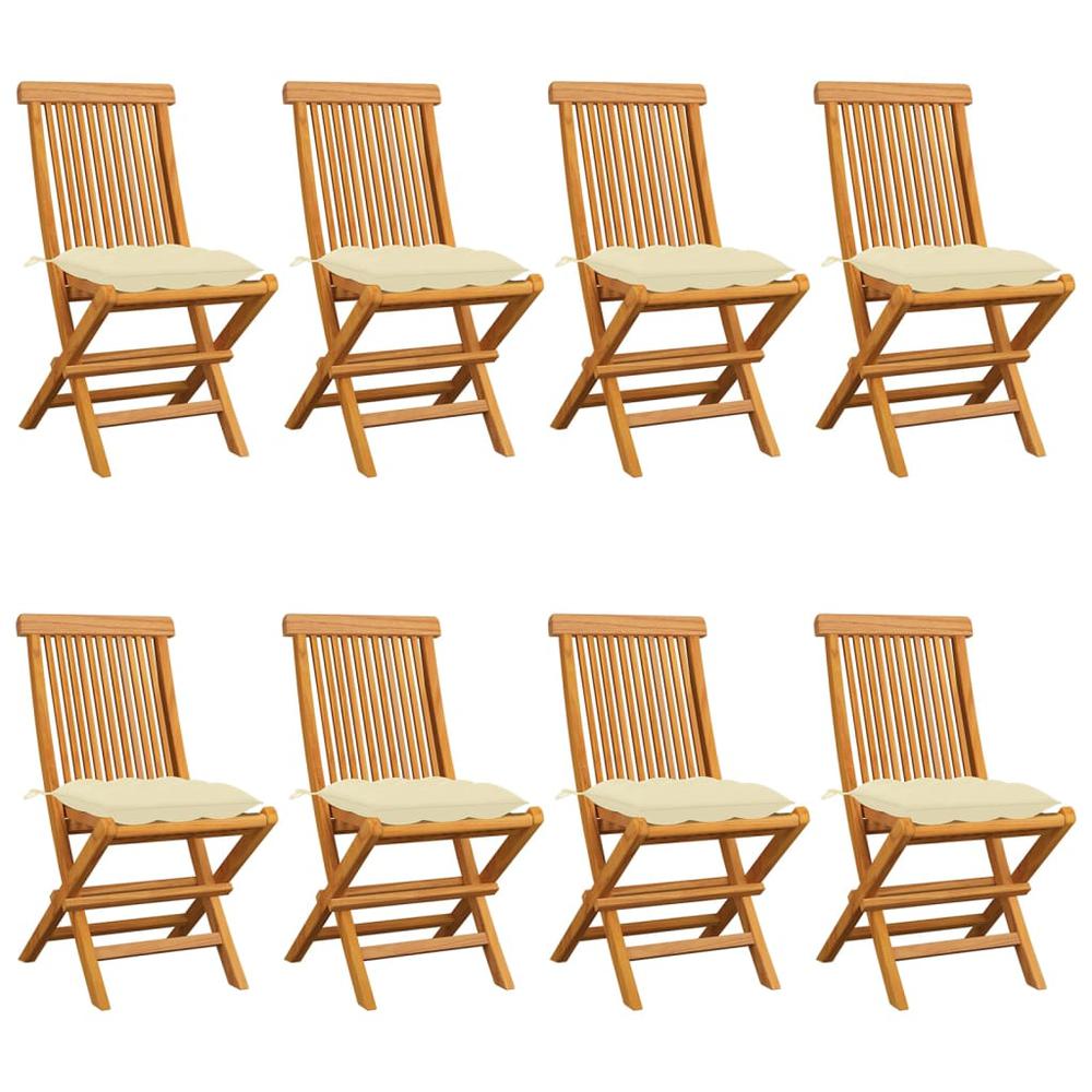 Patio Chairs with Cream White Cushions 8 pcs Solid Teak Wood. Picture 12