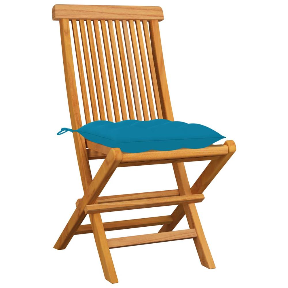 Patio Chairs with Light Blue Cushions 8 pcs Solid Teak Wood. Picture 2