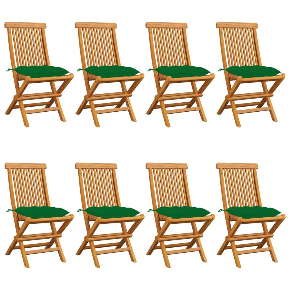 Patio Chairs with Green Cushions 8 pcs Solid Teak Wood. Picture 12